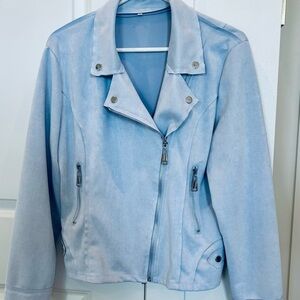 Women’s Light Blue Faux Suede Moto Jacket
